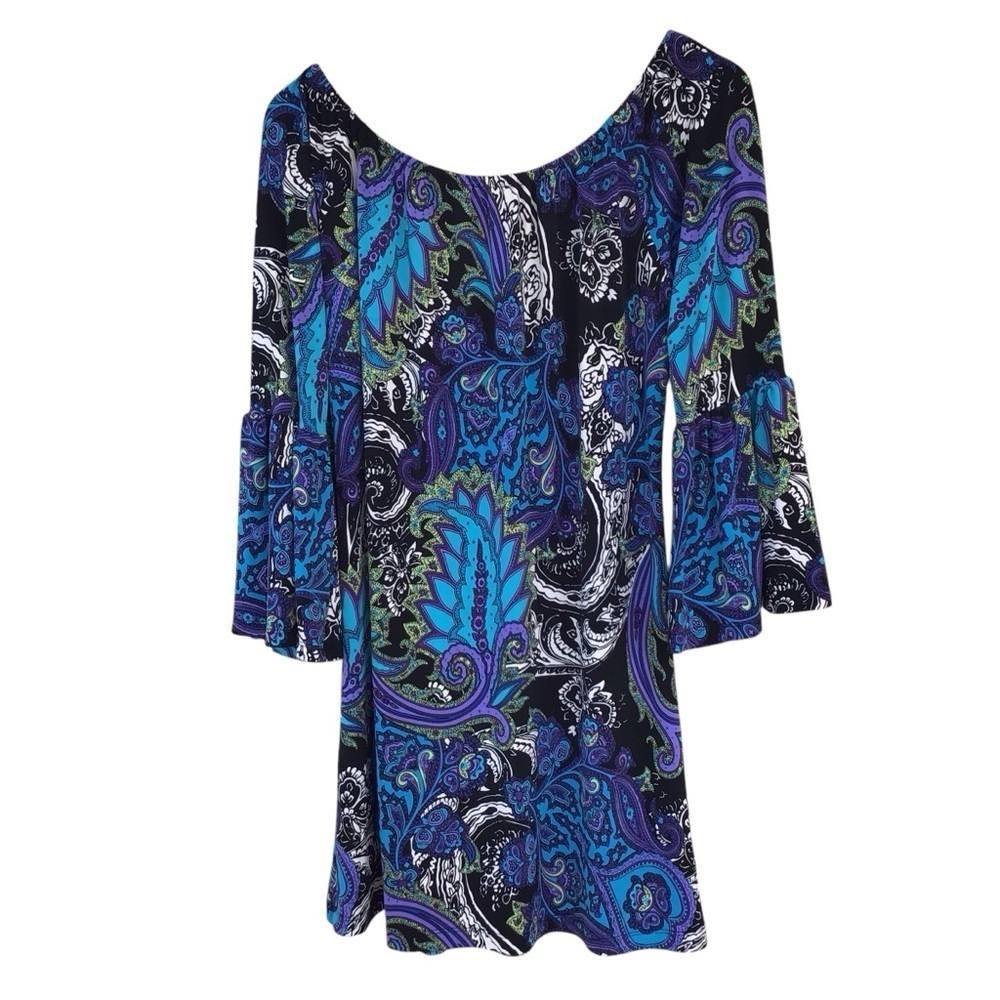 Virginia Ledakis Palm Beach Paisley Bell Sleeve Shift Dress Women’s Size… - Picture 2 of 8